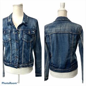 ONLY Because We Love Denim Jean Jacket Woman Trucker Blue M Acid Wash Moto Biker